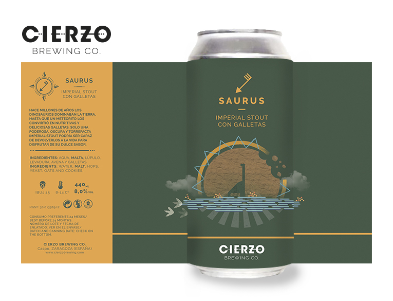 Saurus - Imperial Stout con galletas(Pack de 12 latas) - Cierzo Brewing Co. - Cierzo Brewing