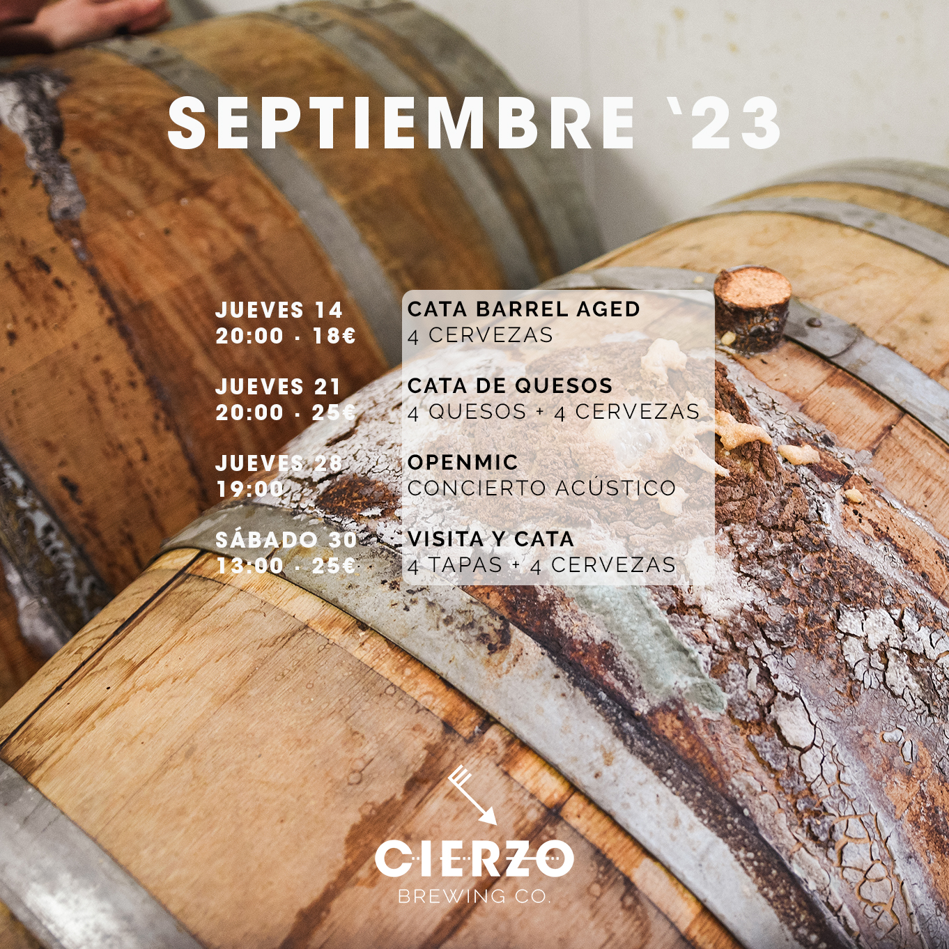 Catas de cerveza y otros eventos en septiembre de 2023 en el brewpub de Cierzo en Zaragoza