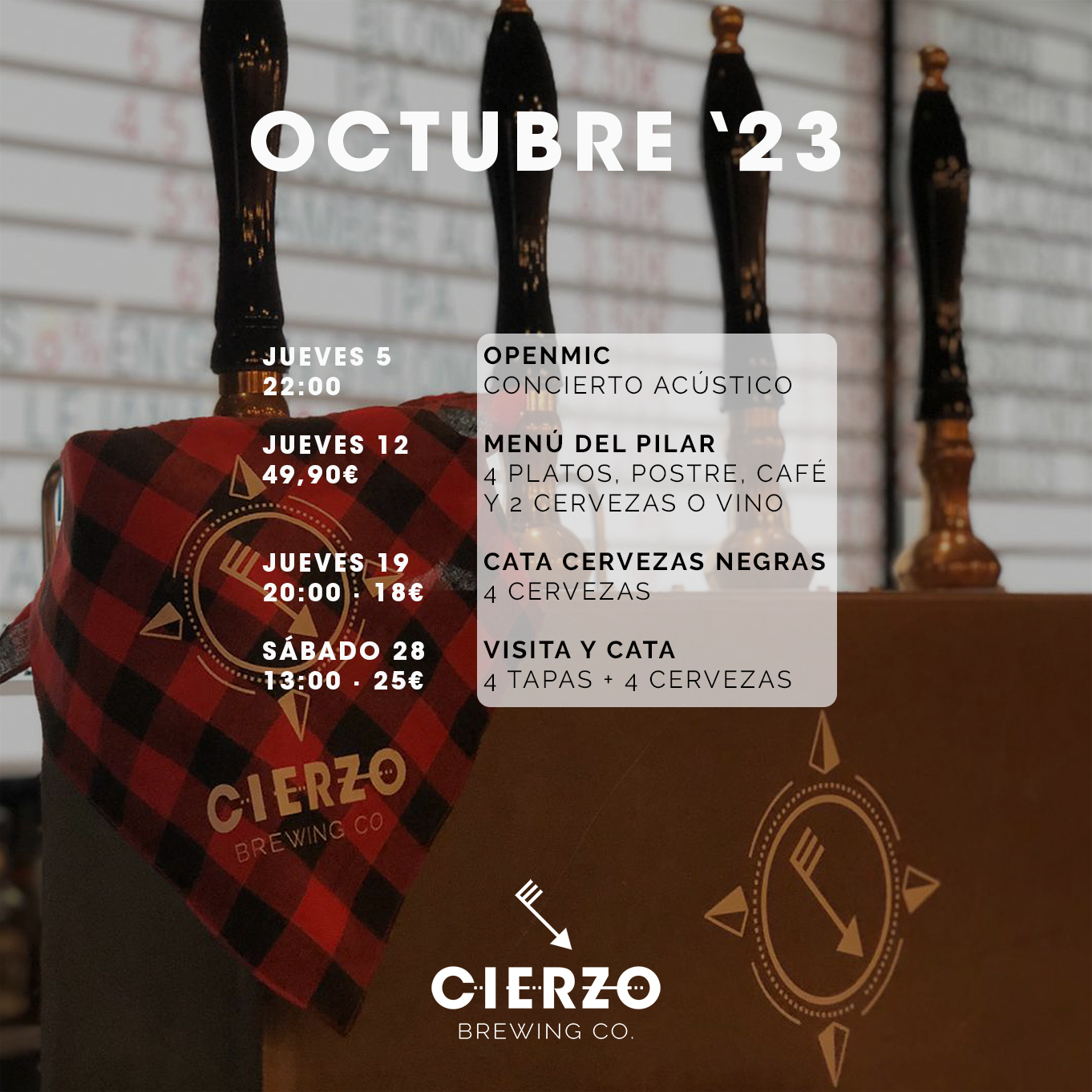 Catas de cerveza y otros eventos en octubre de 2023 en el brewpub de Cierzo en Zaragoza